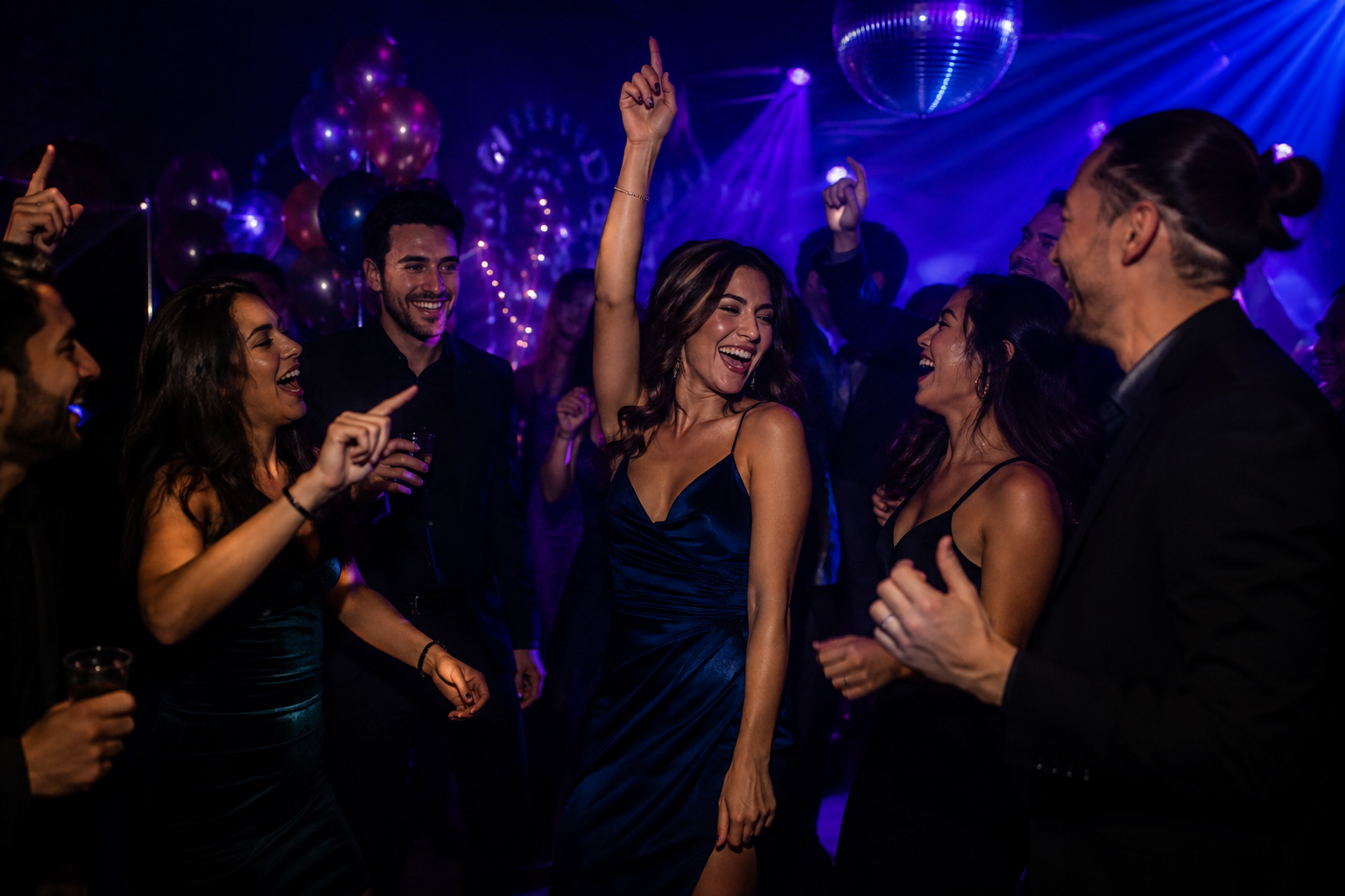 A birthday party dance floor with coloured lighting